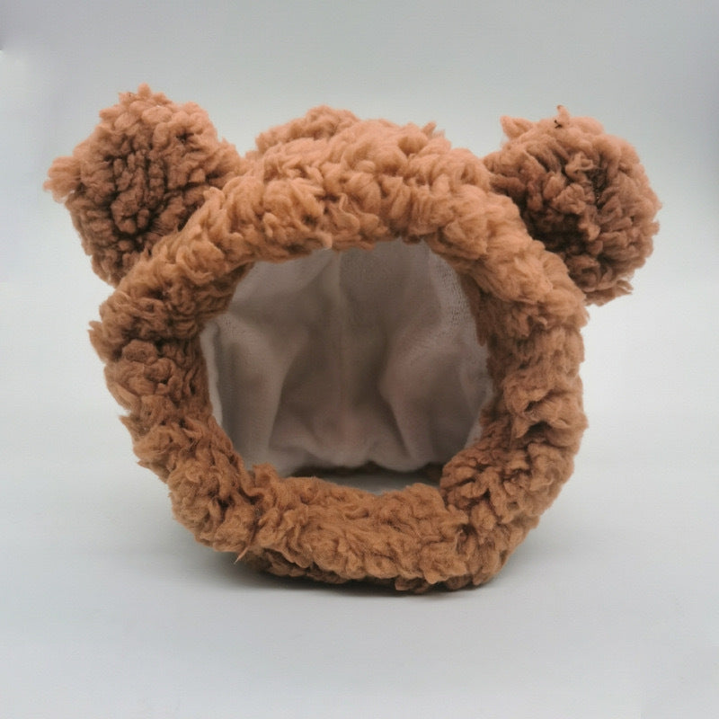 Brown fuzzy headband with bear ears for cats