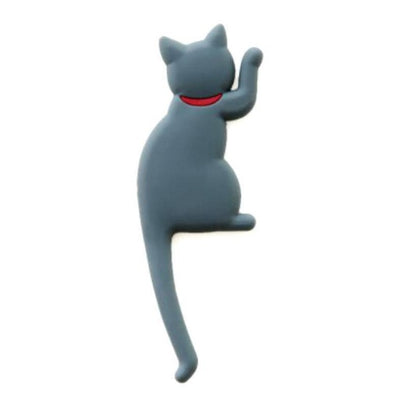 Gray cat-shaped object with a red mouth on a white background
