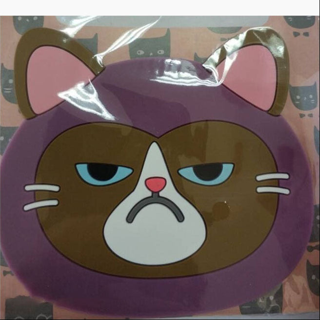 Purple cartoon face cat coaster design packed by four