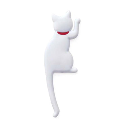 White cat-shaped phone stand with a red collar on a white background