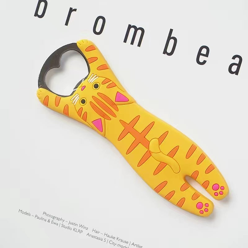 Yellow bottle opener with tiger design on a white background - Neferpaws