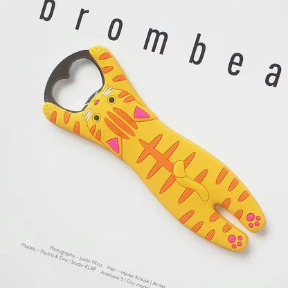 Yellow bottle opener with tiger design on a white background - Neferpaws