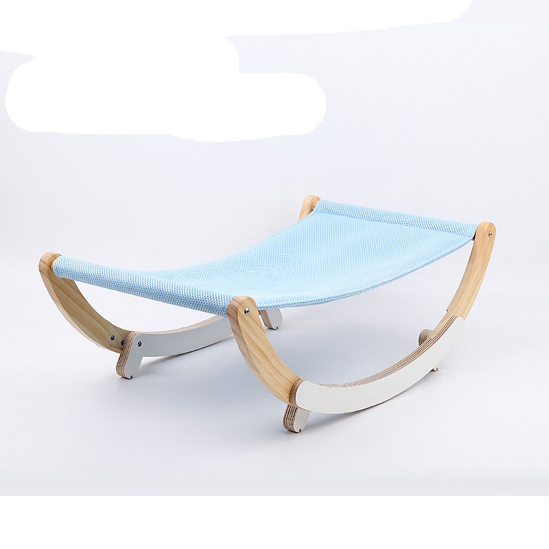 Light blue hammock with wooden frame on a white background