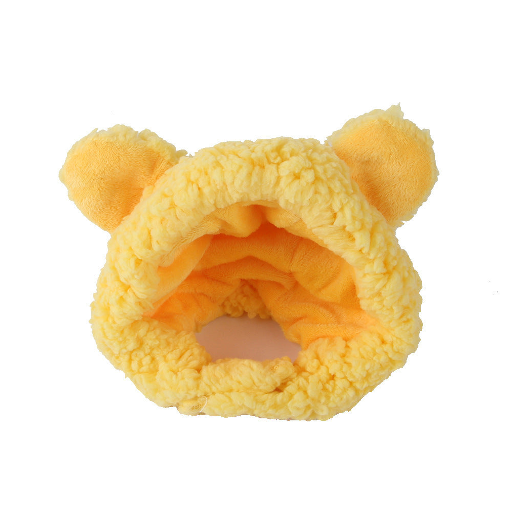 Yellow plush hat with ears for cats