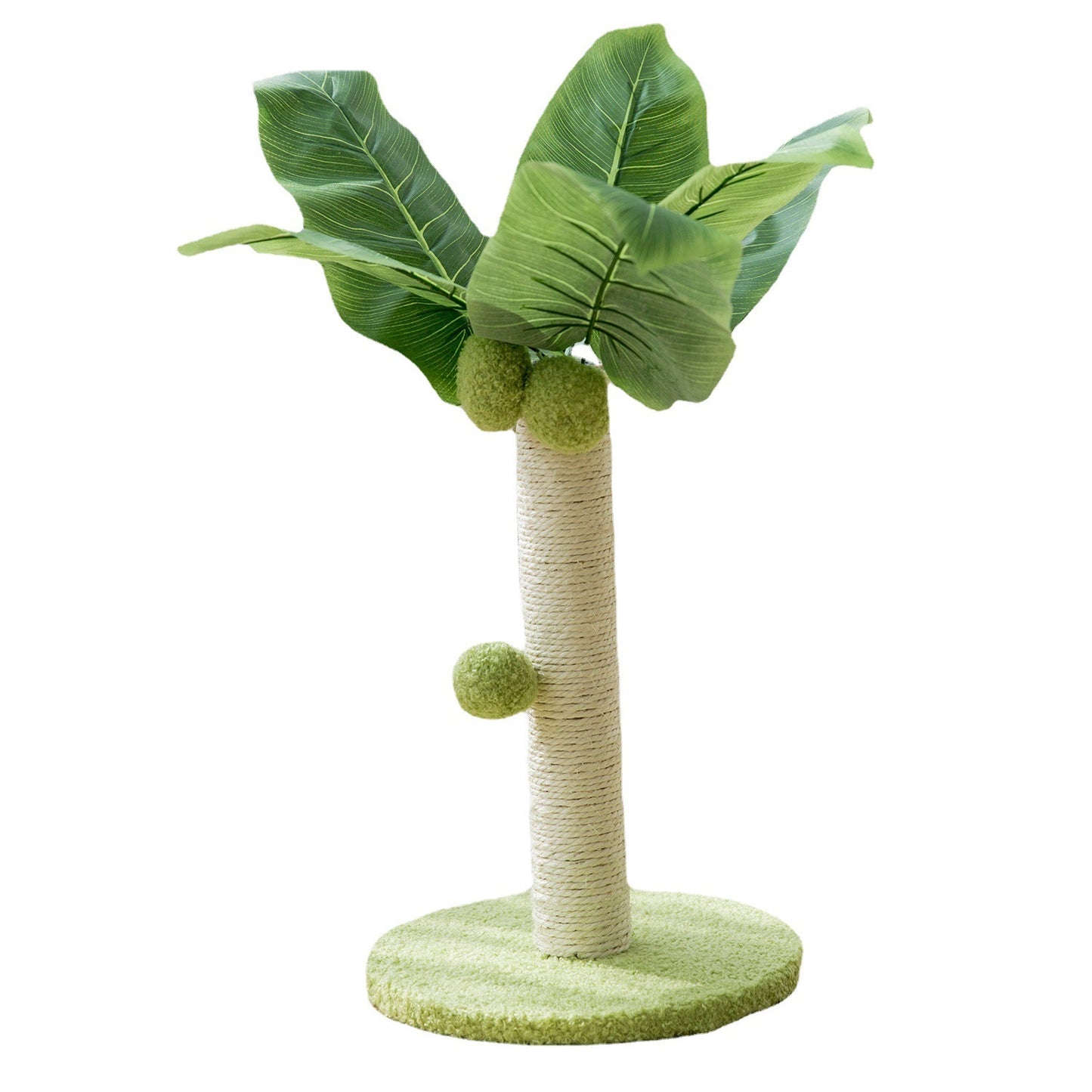 Cat tree designed like a palm tree with green leaves and a white trunk - Neferpaws