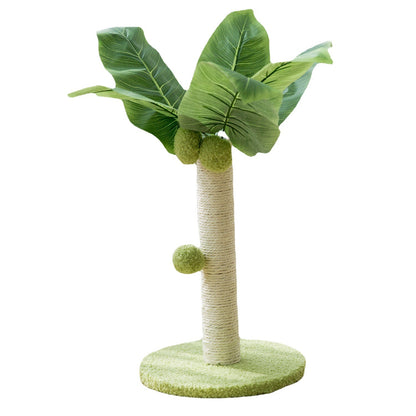 Cat tree designed like a palm tree with green leaves and a white trunk - Neferpaws