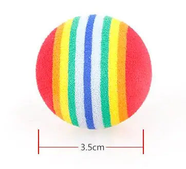 Colorful striped ball with dimensions on a white background