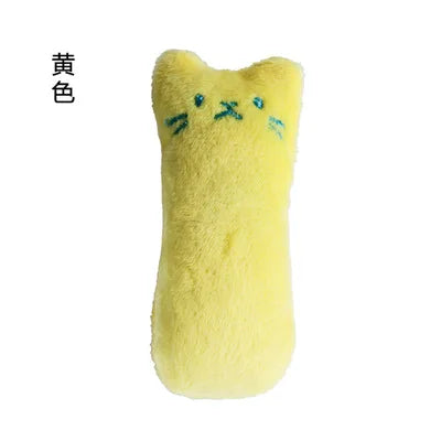 Yellow plush toy with a face on a white background