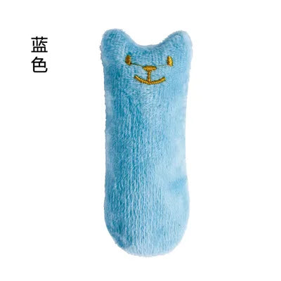 Blue plush toy with a smiley face design on a white background