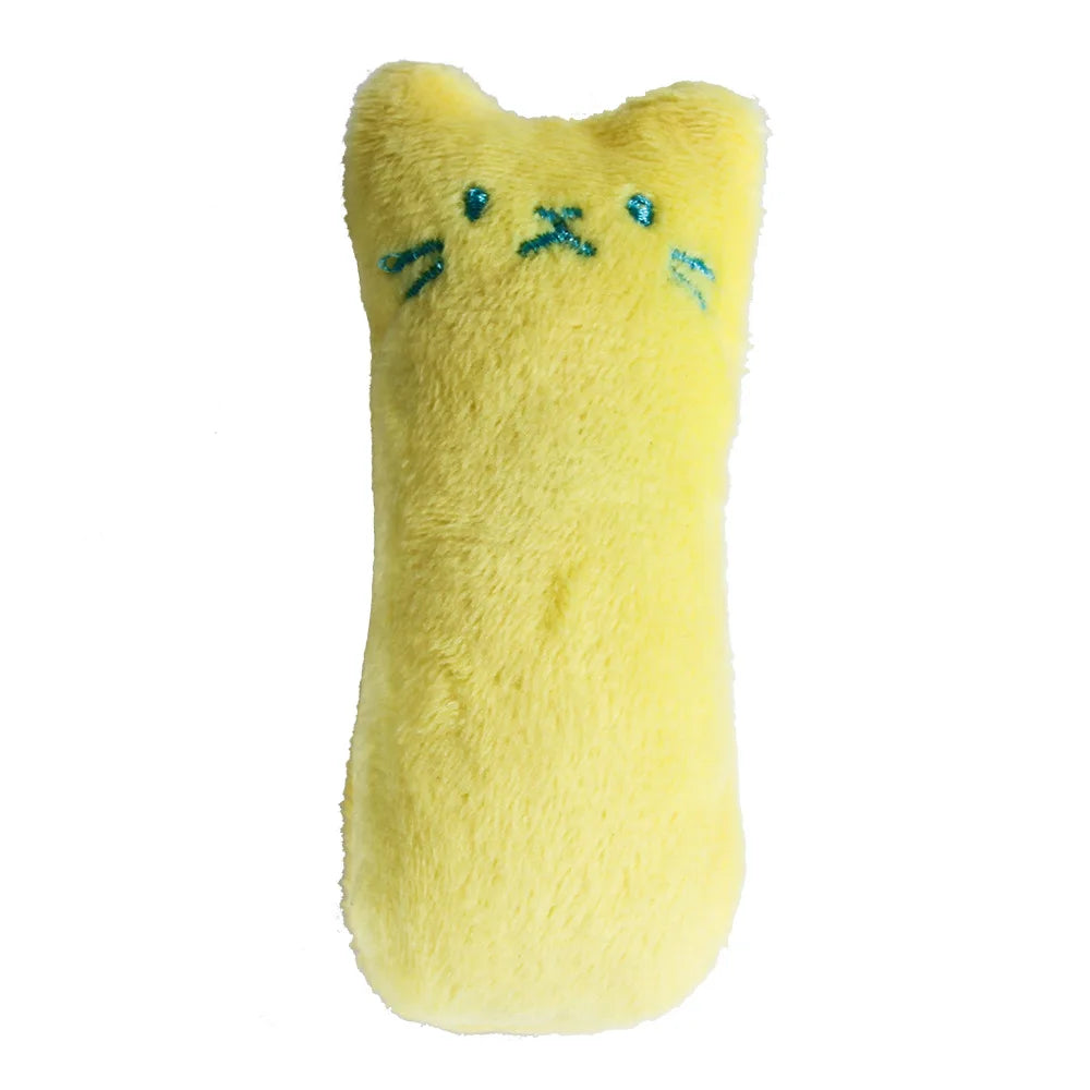 Yellow cat plush toy with green accents