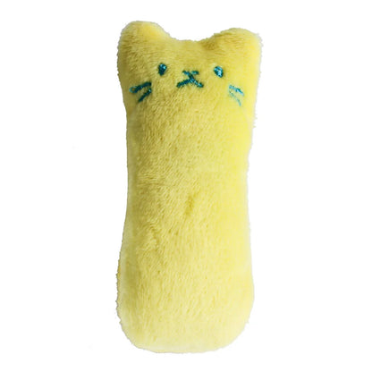 Yellow cat plush toy with green accents