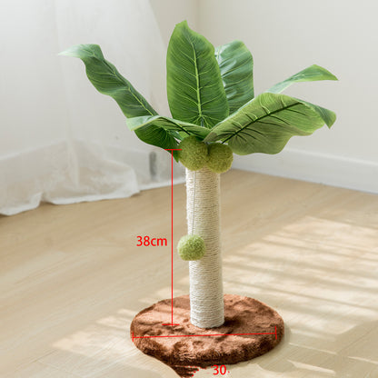 Cat tree with green leaves and a measurement label on a light wooden floor 38cm - Neferpaws