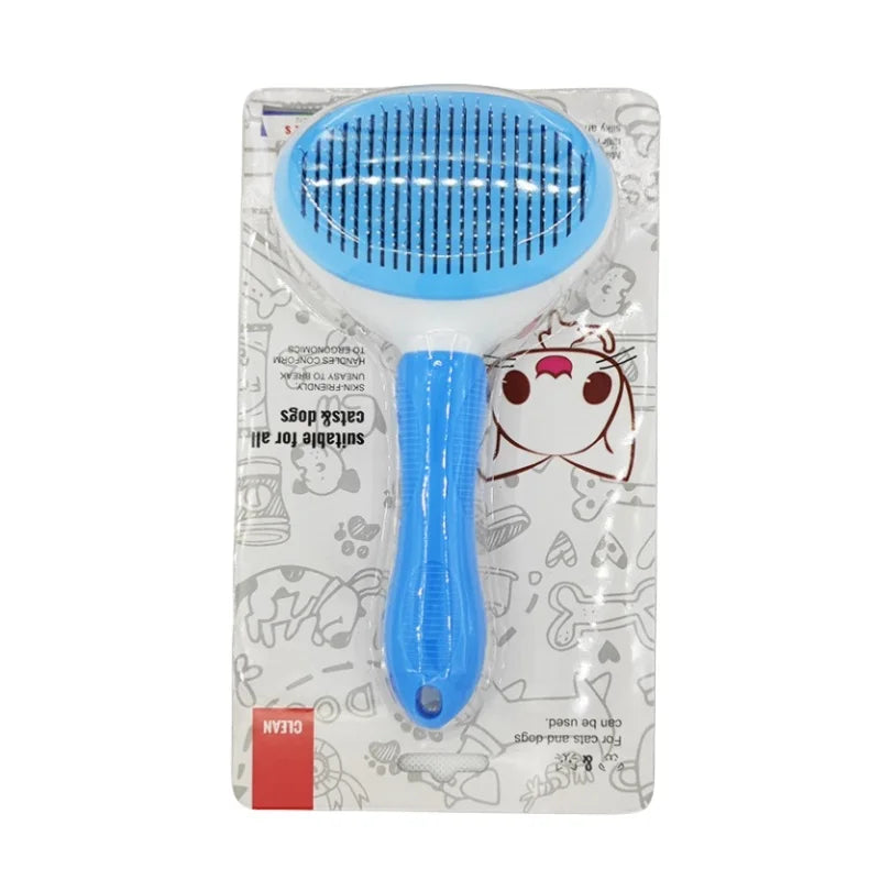 Blue pet grooming brush in packaging with cartoon character - Neferpaws