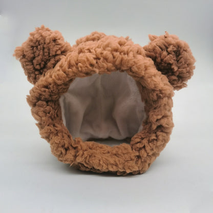 Brown fuzzy headband with bear ears for cats